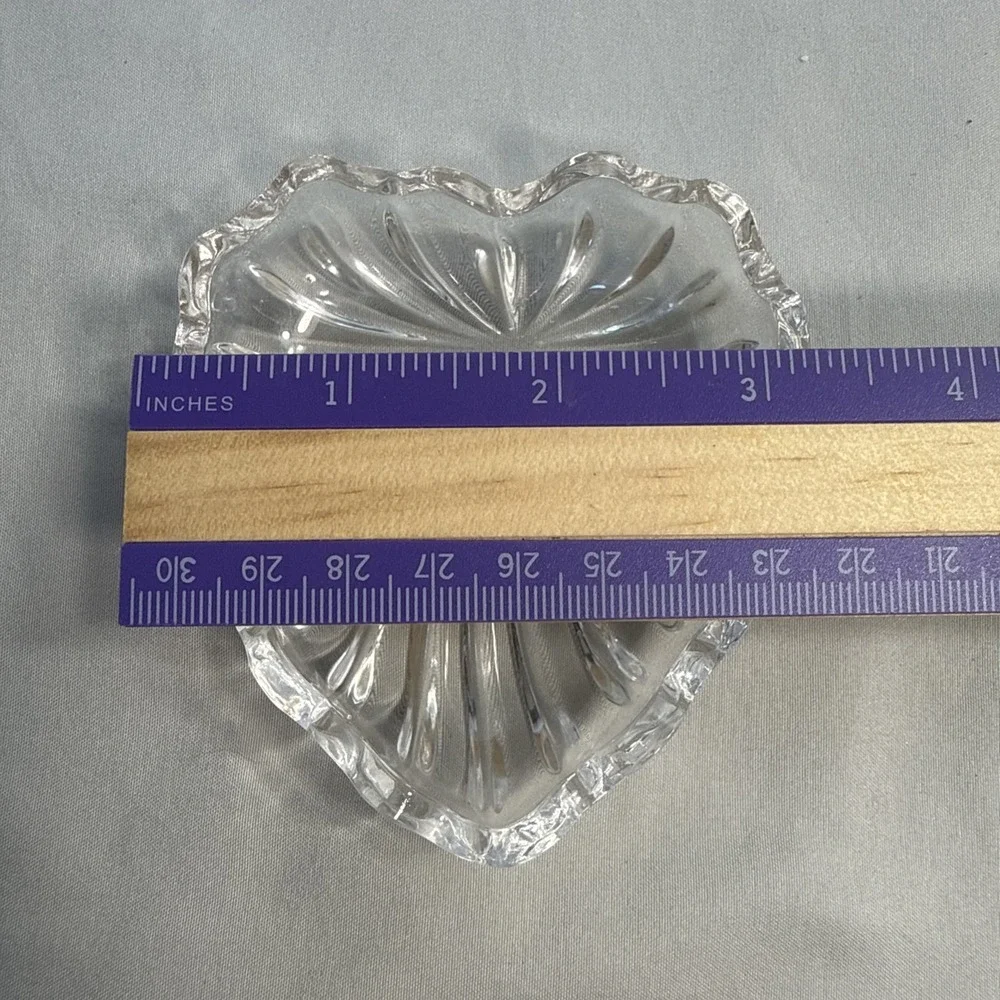 Vintage Italian Crystal Heart Shaped Jewelry Trinket Box with 3D Gold Flower